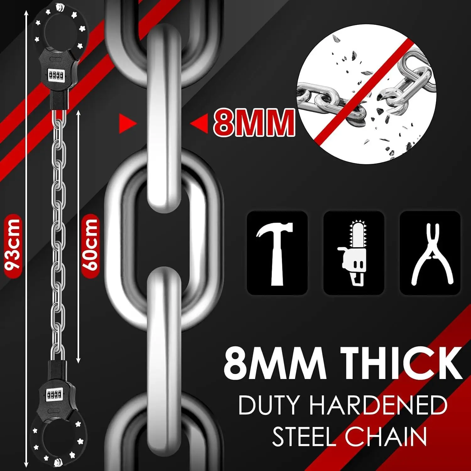 E-Scooter Security Locks Chain Link Handcuff Lock 93cm Lang E Scooter Lock with Combination Code w/ 3L Waterproof Bag Black