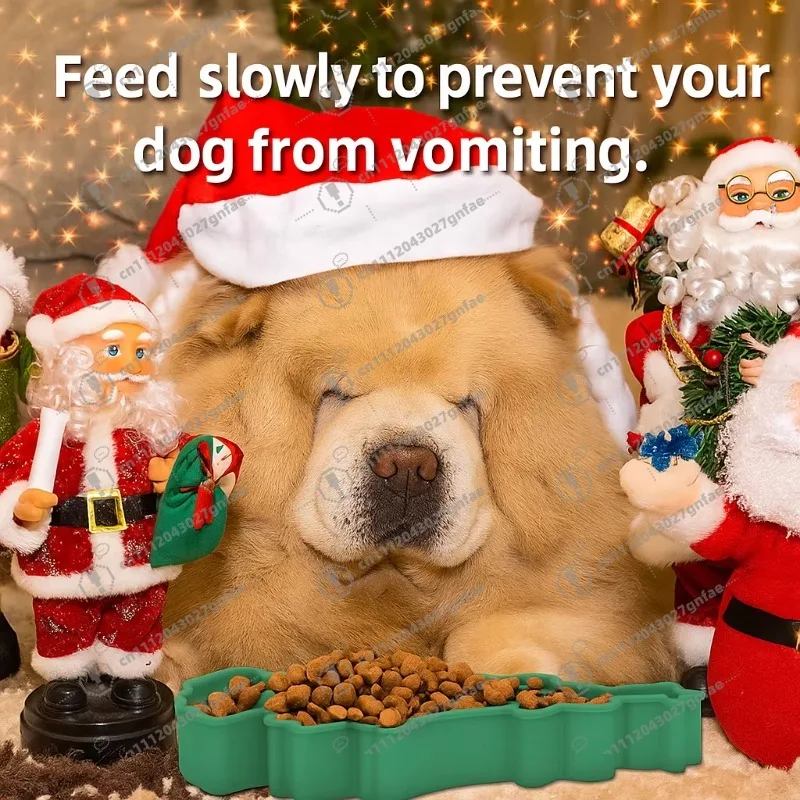 Silicone Slow Feeder Bowl for Dogs Cats Christmas Tree Design Non-Skid Pet Food Dish with Lick Mat Easy to Clean