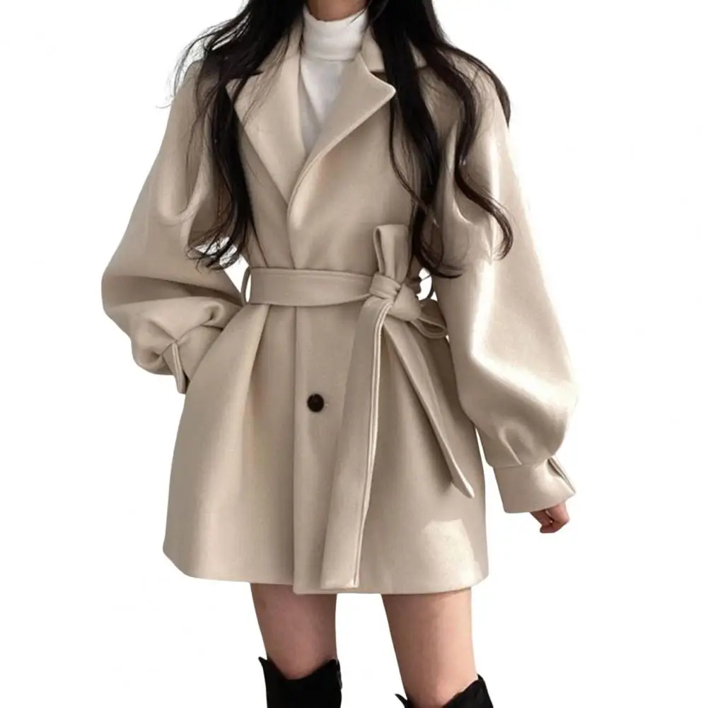 Belted Jacket Stylish Fall Winter Women's Jacket with Belt Pockets Chic English Style Overcoat for Dating Commuting Warm A-line