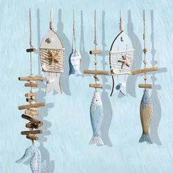 1PC Fish String Wooden Fish Sea Pendant for Decor Fish Skewers Wood Carving Pendant Fish Hanging Decor