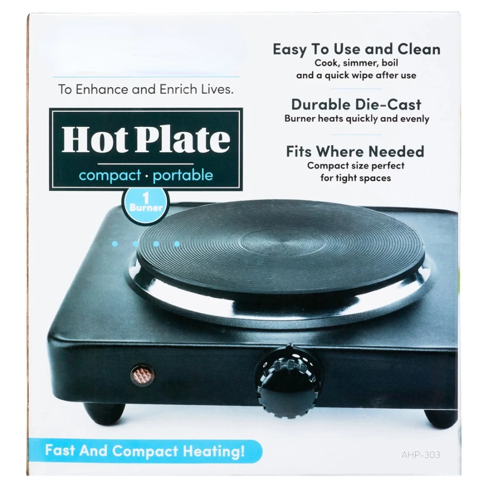 6" Electric Single Burner Die-Cast Hot Plate, Black, New