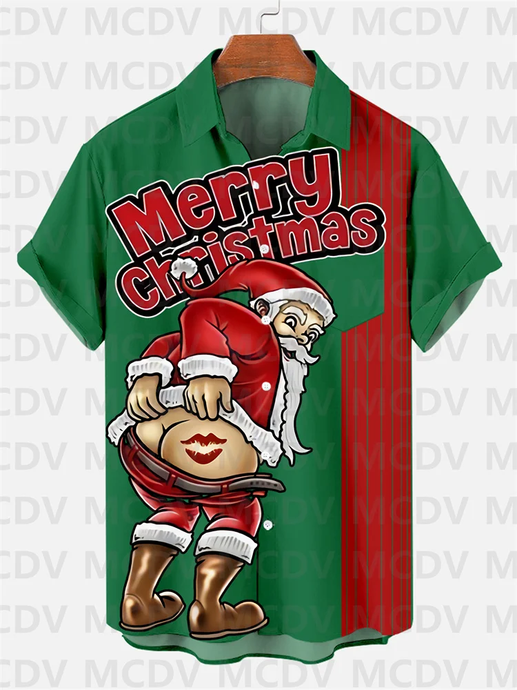 Nieuwjaar Vrolijk Kerstfeest Kus Bier Hawaiiaanse Shirts Voor Mannen Bloemen Casual Kerst Grappig Santa Harajuku Tops 3d Print Vakantie Kleding