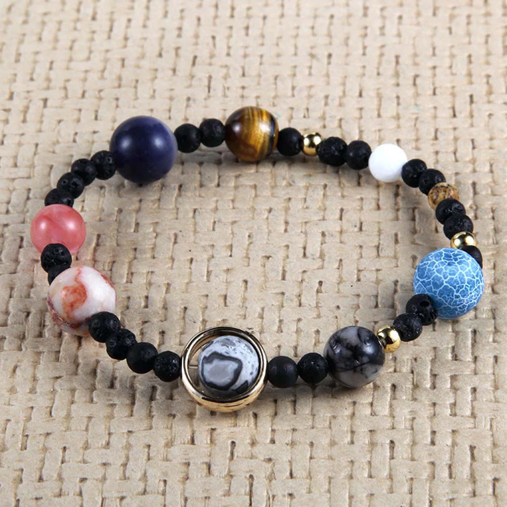

2Pcs Universe Bracelet Unisex Eight Planets Design Unique Creative Elastic Natural Stone Beads Charm Gift Natural Stone Bracelet