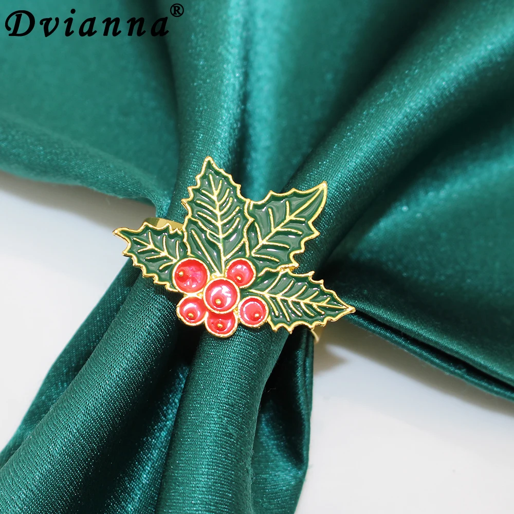 24Pcs Holly Berry with Green Leaves Napkin Rings Christmas Napkin Holder for Xmas Tree Ornaments DIY New Year Dinner Table Decor