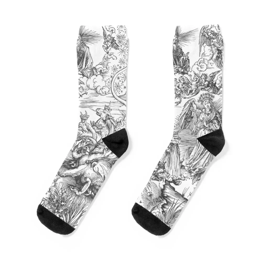 The Sun Woman and the Seven-headed Dragon - Albrecht Durer Socks Stockings crazy Ladies Socks Men's