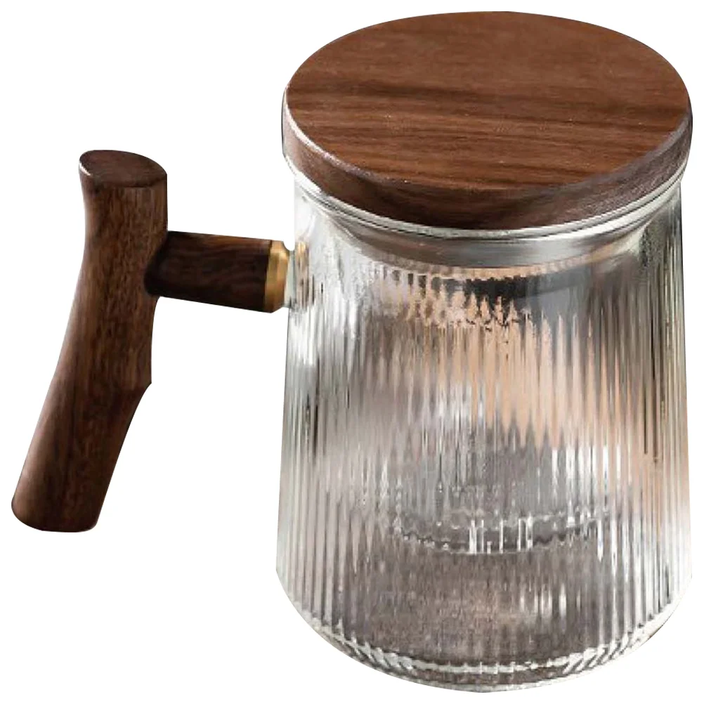 

Bottle Vertical Stripe Tea Cup Coffee Cups Clear Mug with Filter Wooden Glass Infuser and Lid