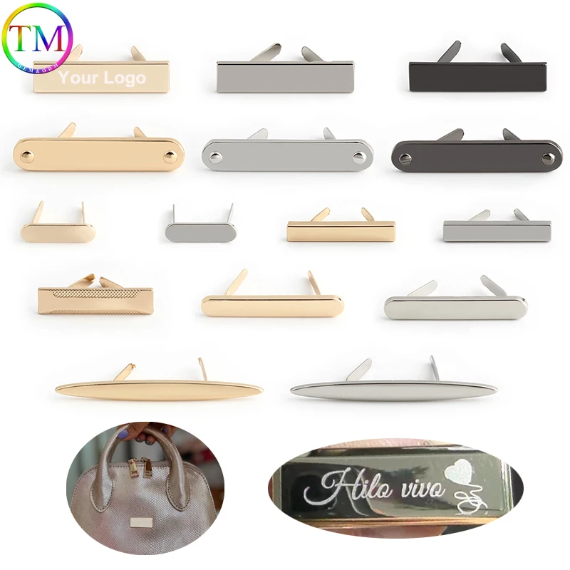 

60/120PCS Metal Laser Stamping Labels Tags For Leather Hat Bags Purse Customize Name Handmade Logo With Spacer Accessories