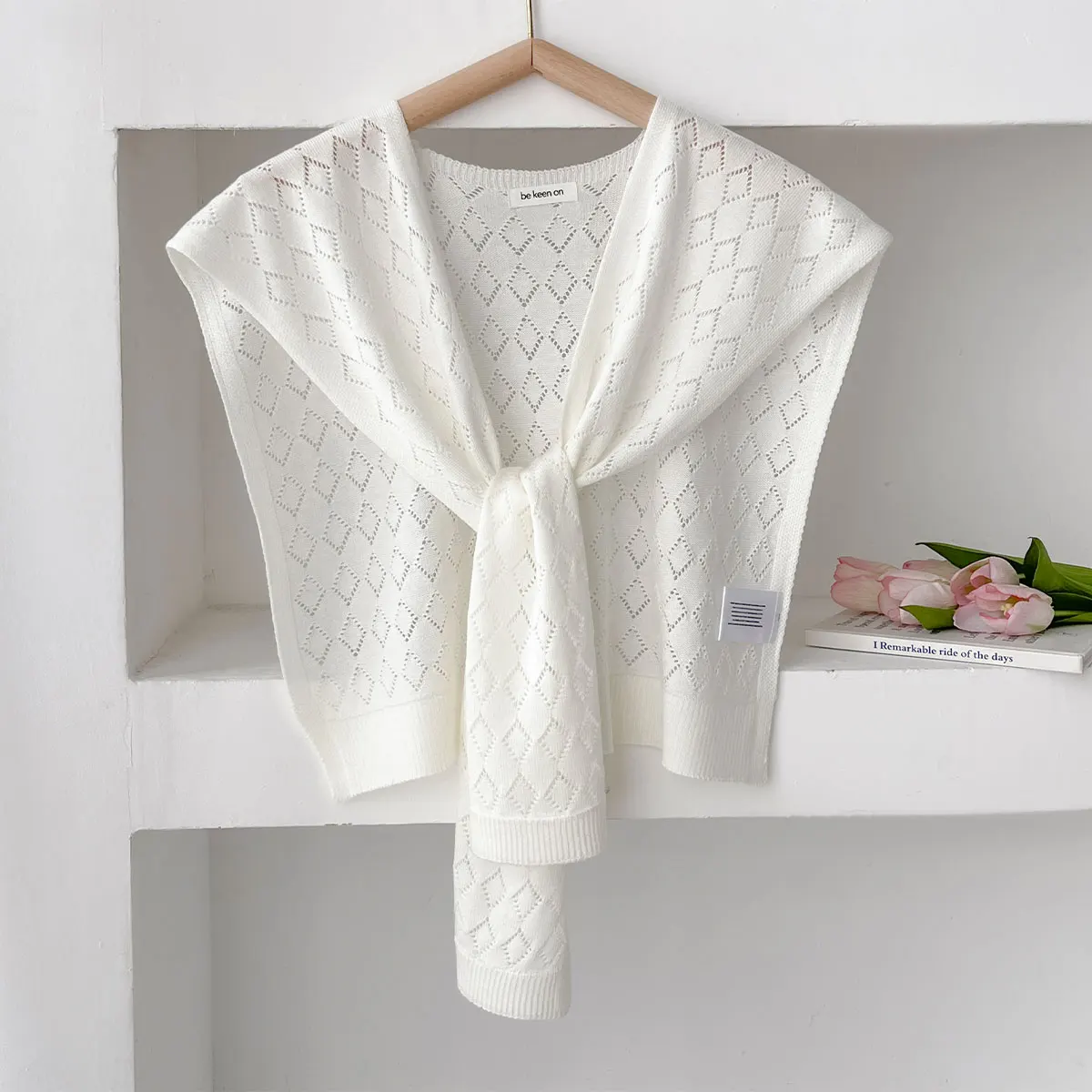 

NEW 2025 Autumn Grid Knit Shawl Female Blouse Shoulders Fake Collar Cape Student Scarf Solid Color Neck Guard Scarve For Women