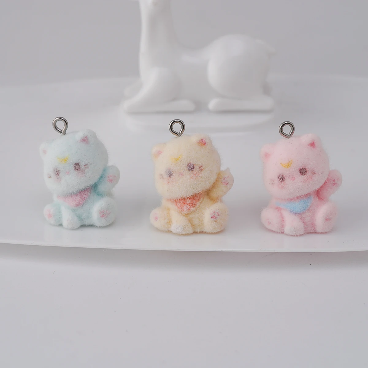 15pcs Kawaii 3D Flocking Kittens Resin Charms cute Animal Cat Pendant for Earring Bag Keychain Diy crafts Jewelry Make