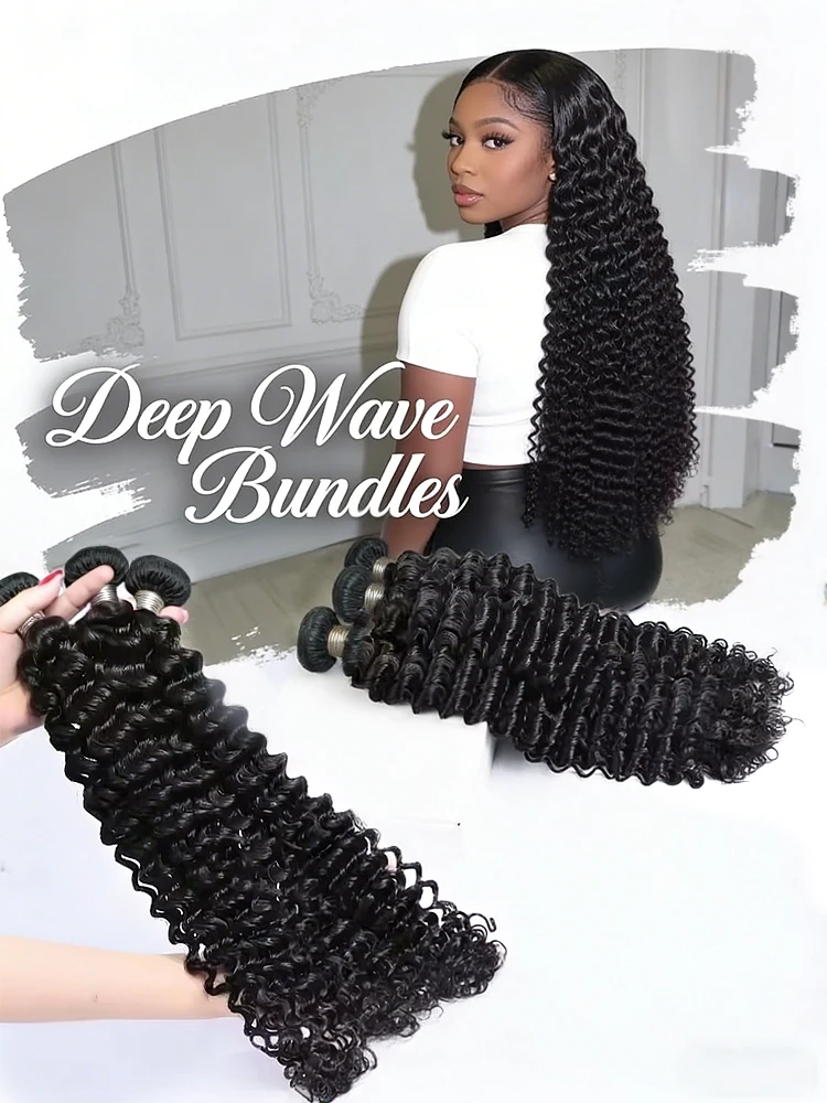 

Malaysia Unprocessed Deep Wave Human Hair Bundles 30 40 Inch Curly Raw Virgin Hair Weaving Double Weft Hair Extensions