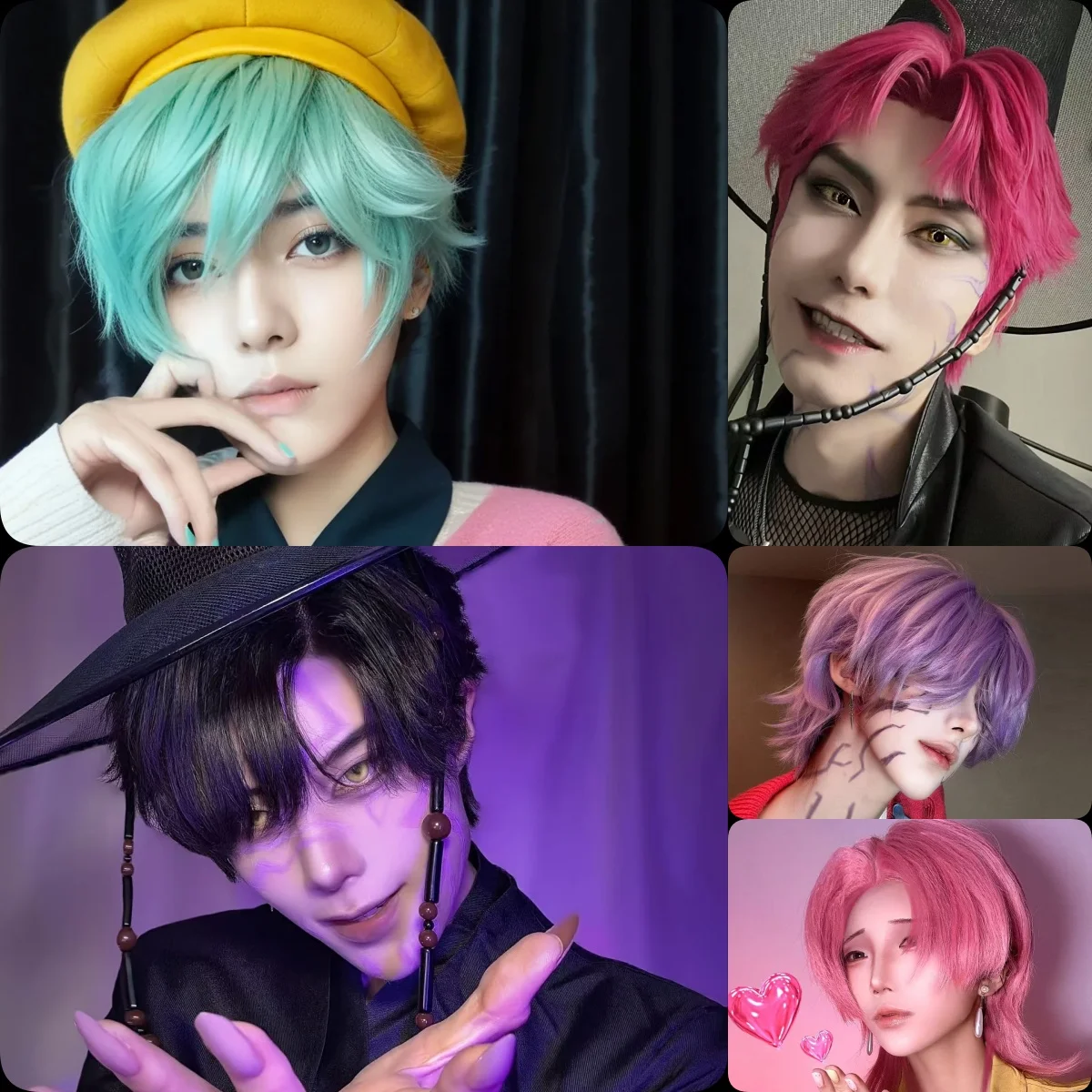 

Synthetic Wig Boys Cosplay Wigs, Black, Green, Purple, Rose Red, Pink, Boys Cosplay Wigs for Men, Halloween Party Dress - Up Wig
