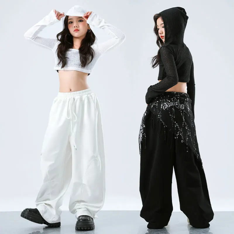 Mädchen Hip Hop Mesh Crop Hoodies Cargo Hosen Kinder Street Dance Jogger Top Kinder Streetwear Teenager Kostüme Jazz Kleidung Sets