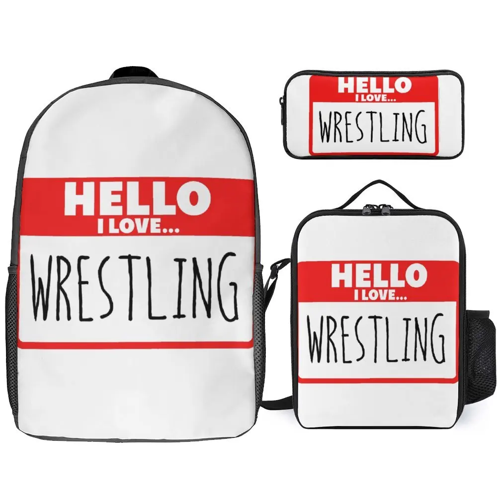 Wrestling Poster For Sale Firm Cozy Knapsack 3 in 1 Set 17 Inch Backpack Lunch Bag Pen Bag Picnics Graphic Cool