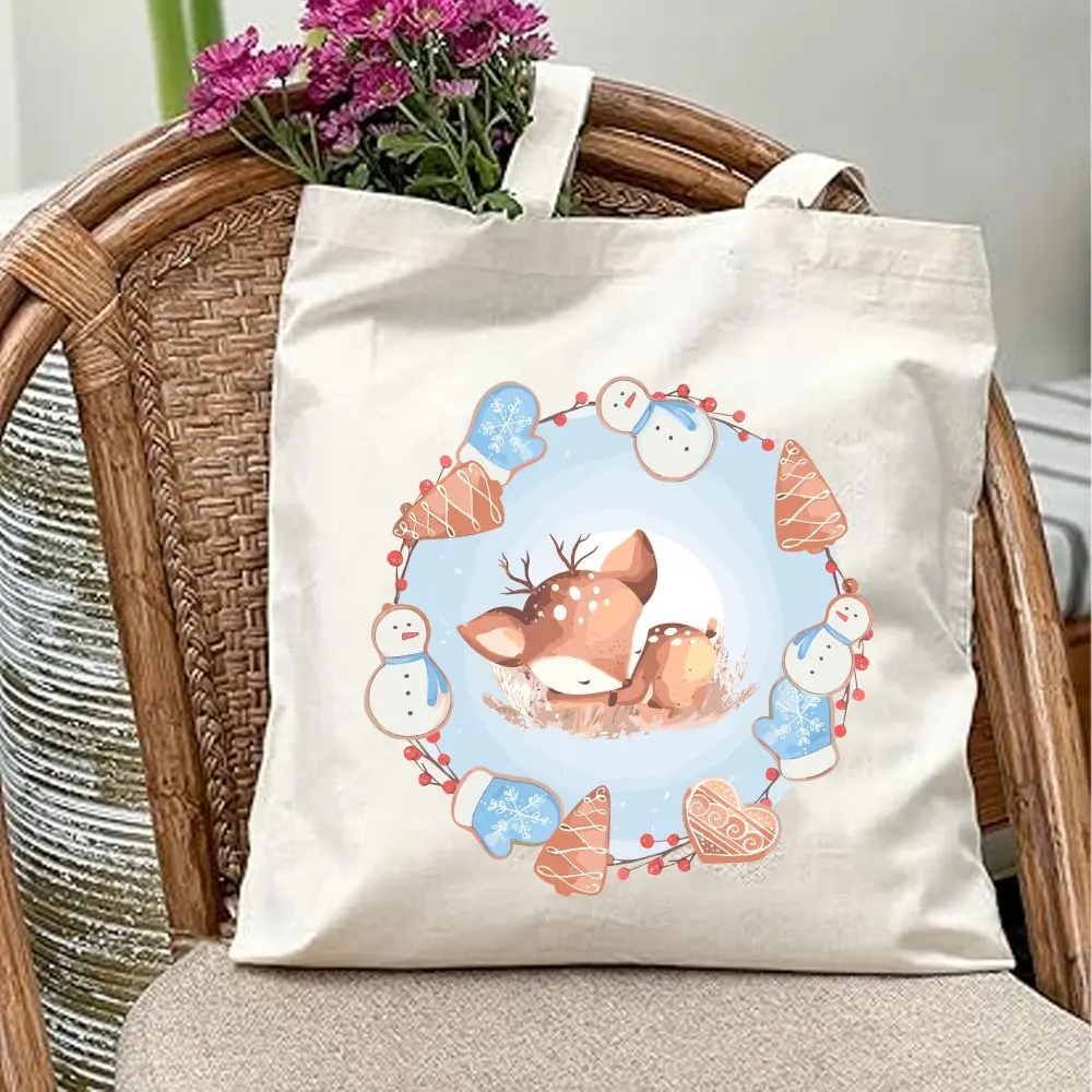 

Chic Winter Deer Canvas Tote Bag - Large Capacity, Durable Handbag for Shopping, Travel & Outdoor Activities
