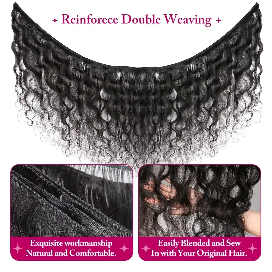 Mechones de cabello humano ondulado, oferta de 1/3/4 mechones, 100% cabello humano, extensión de mechones de cabello humano postizo brasileño Remy negro Natural