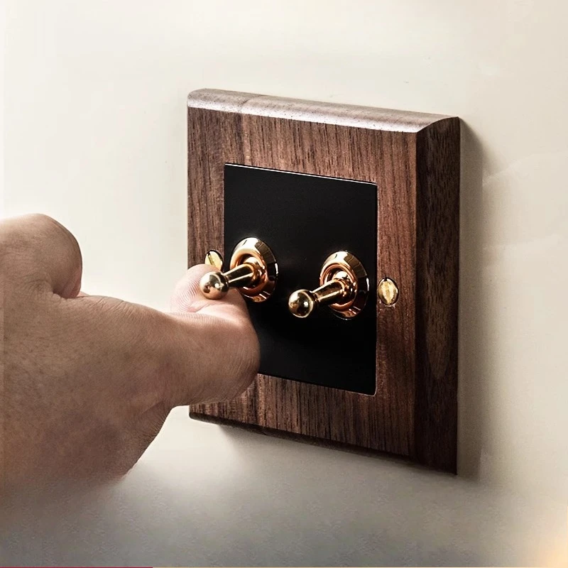 Black Walnut Faceplate Switch Brass Lever Retro Outlet Solid Wood Home Improvement Socket 86-Type Standard Hotel Switches Decor