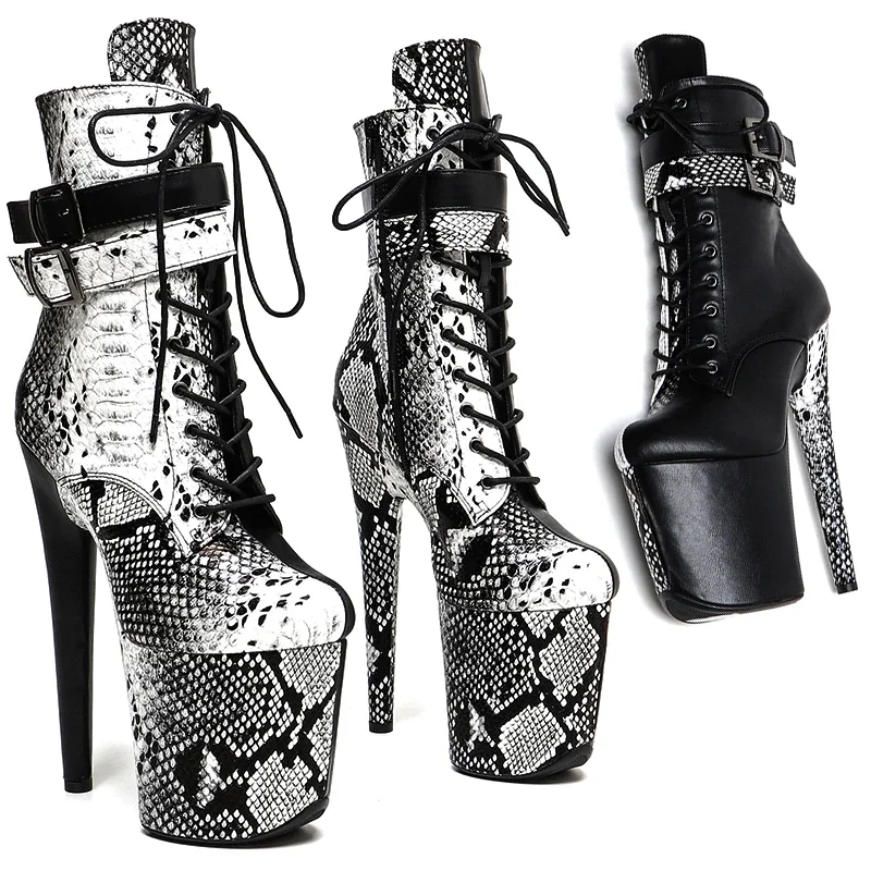 Leecabe   20CM/8inches Snake PU Upper with matte PU Trend fashion High Heel platform stripper heels  Pole Dance boots