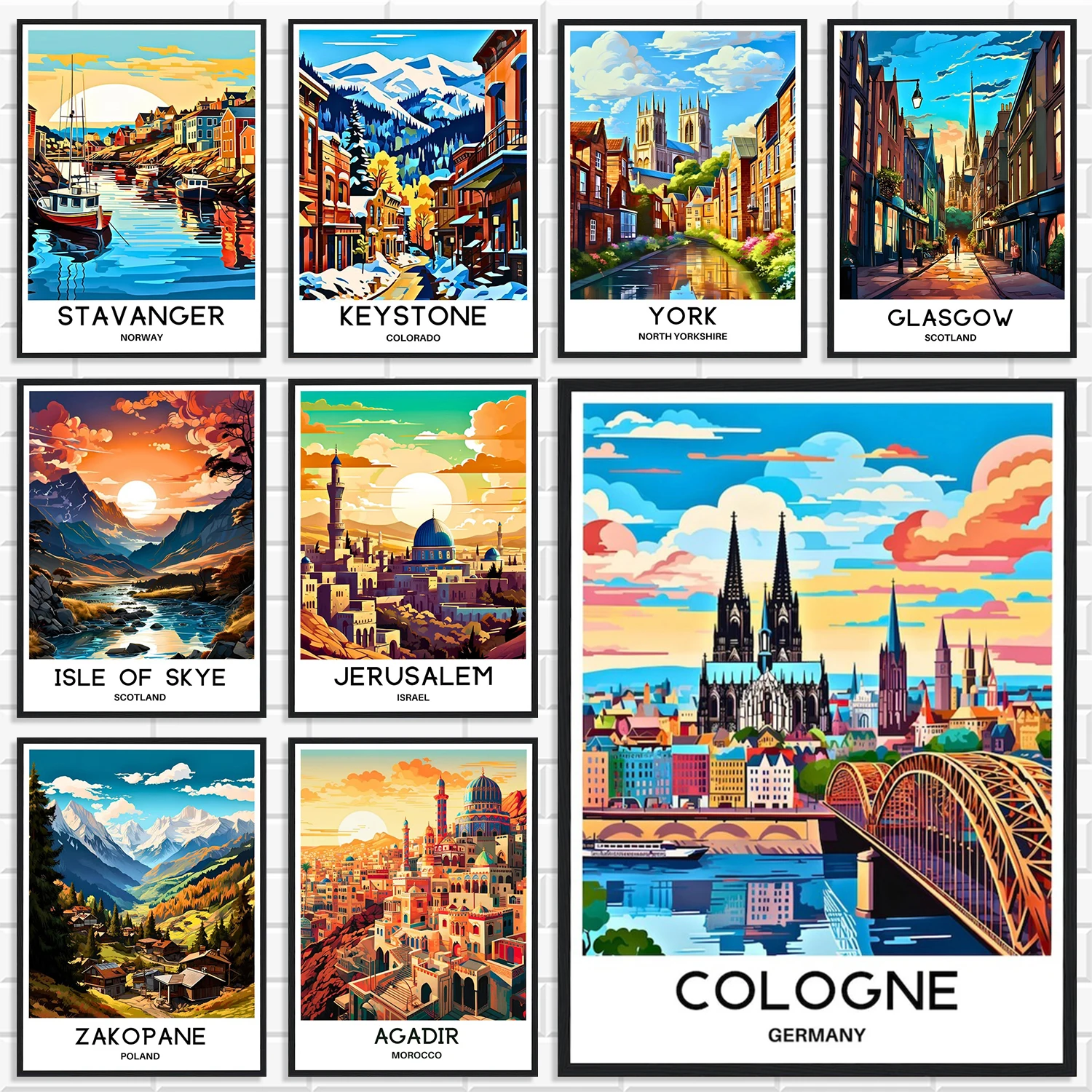 Retro Bright Color World Travel Landscape Canvas Painting Europe Middle East City Landmark Wall Poster For Home Wall Decoration