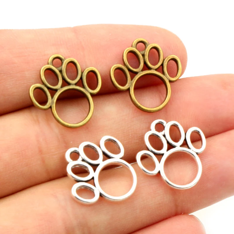 40pcs 17x16mm Bronze Antique Silver Plated Cat/Dog Footprint Handmade Charms Pendant DIY Jewelry Findings for bracelet necklace