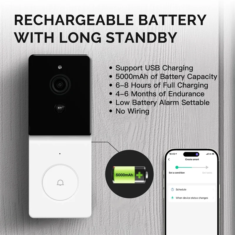Tuya Smart Wifi Video Doorbell Camera With 2-Way Audio Intercom, Night Vision & Wireless Door Product Home Security Durable