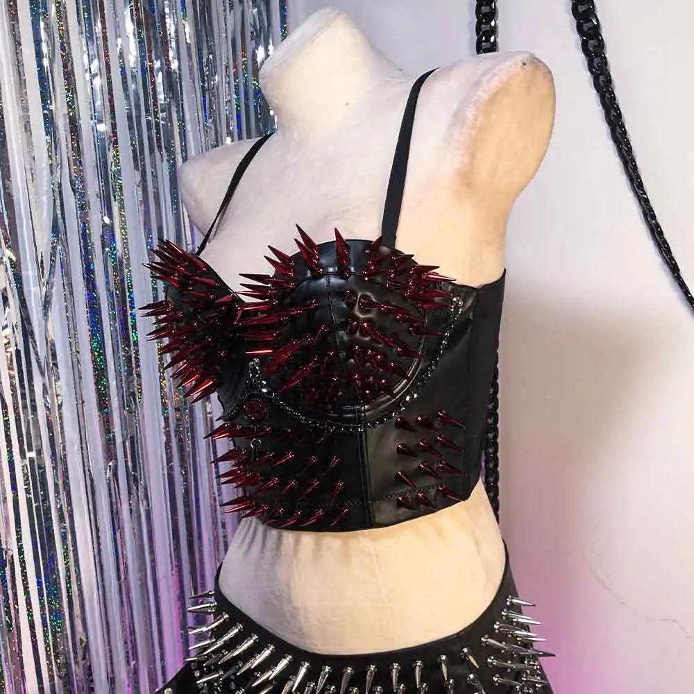 

Grunge E-Girls Harajuku Goth Y2K Vegan Leather TOPS Kawaii Gothic DIY Punk Rock Red Studded Teen Hand Made Eco Emo 90s
