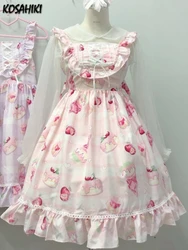 KOSAHIKI Kawaii Girl Cake Print Lolita Dress Vintage Gothic A Line Jsk  Women Sweet Cute Sleeveless Party Suspender es