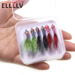 Ellllv-señuelo de pesca con gancho de acero inoxidable, cebo para lubina y Lucio, Color mezclado, picado de hielo, piscardo, moscas de agua salada, 6 unids/lote por caja, 4 #6 #8 #