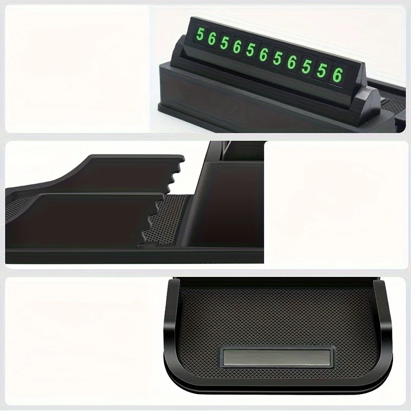 Multi functional car phone holder anti slip pad, central control navigation storage pad with temporary parking number card, key - view 5