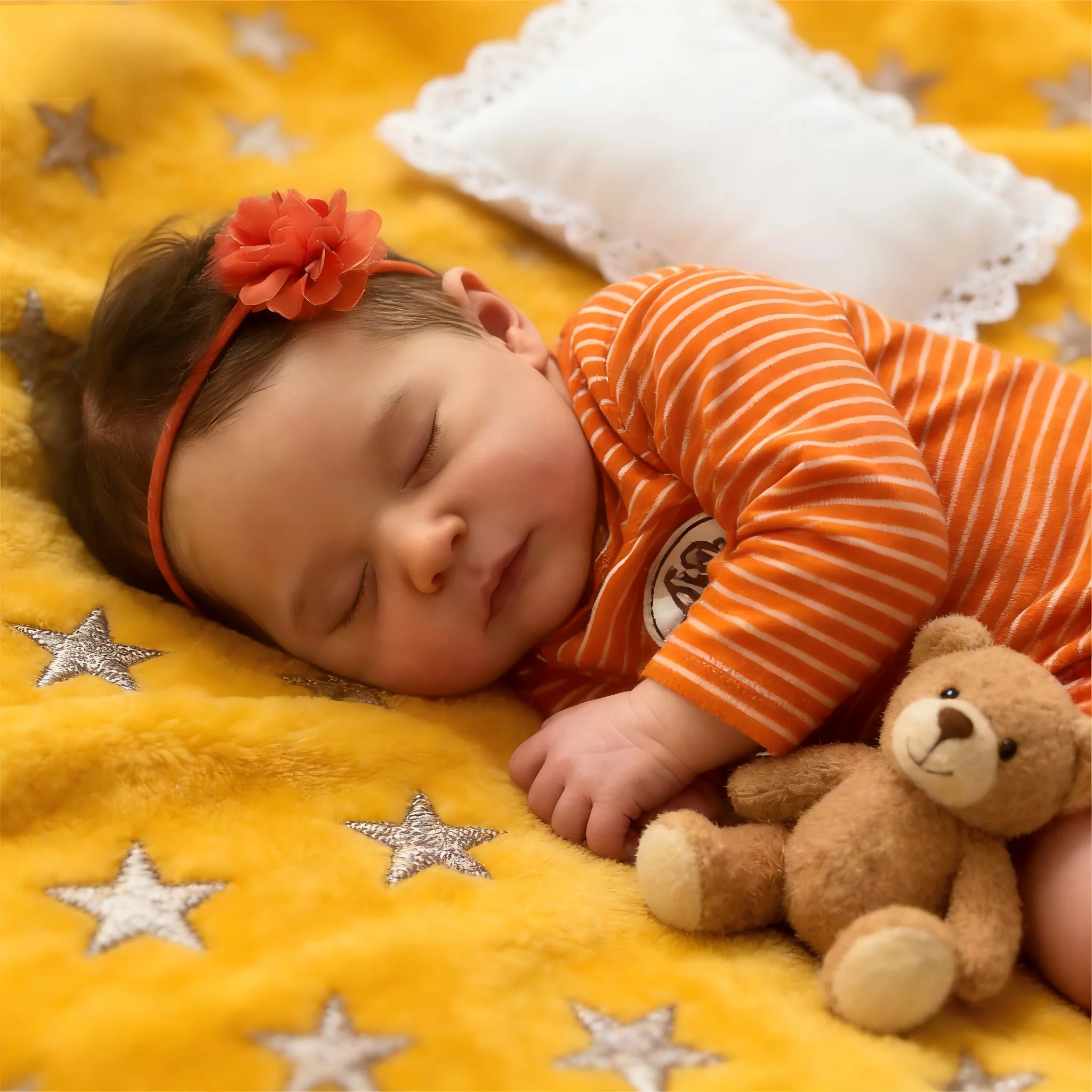 20 Inch Sleepy Baby Reborn Doll Simulated Infant Toy with Orange Stripes Onesie Children's Soothing Doll Holiday Gift