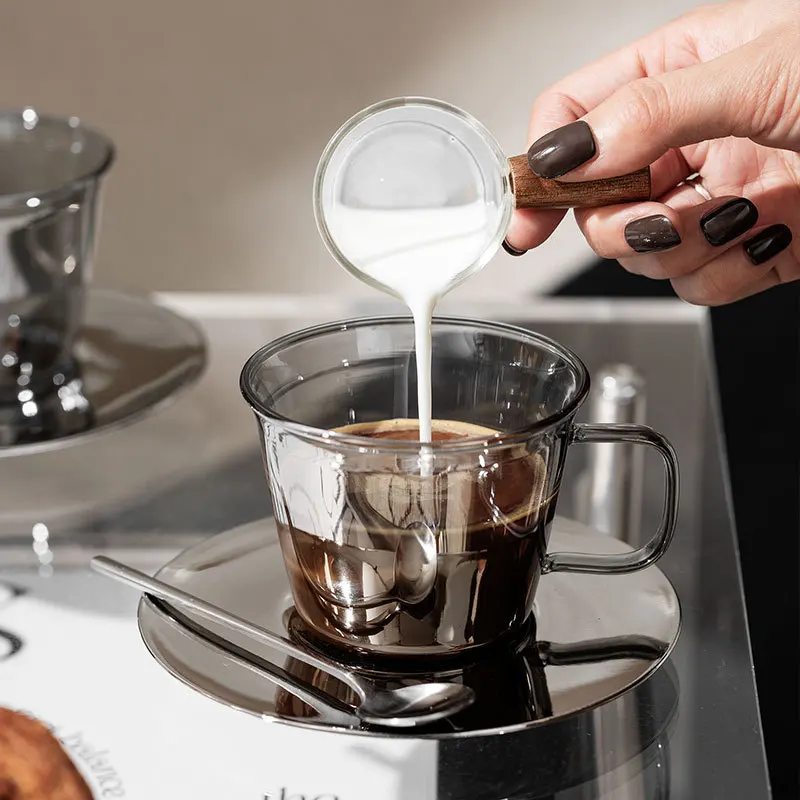 

Glass Coffee Cup Set With Handle Office Home Coffee Cup Tea Cup Set Tea Set Milk Cup With Saucer Cushion Spoon Latte Cup