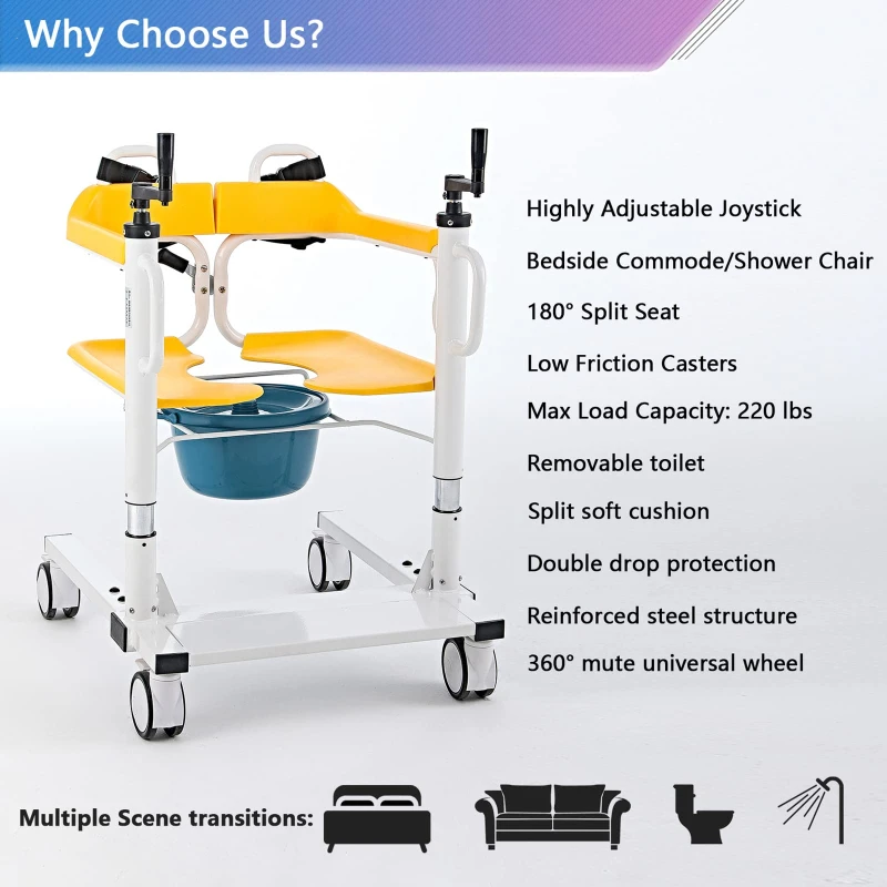 design portable medical hydraulic move toilet patient transport lift transfer chair with commode