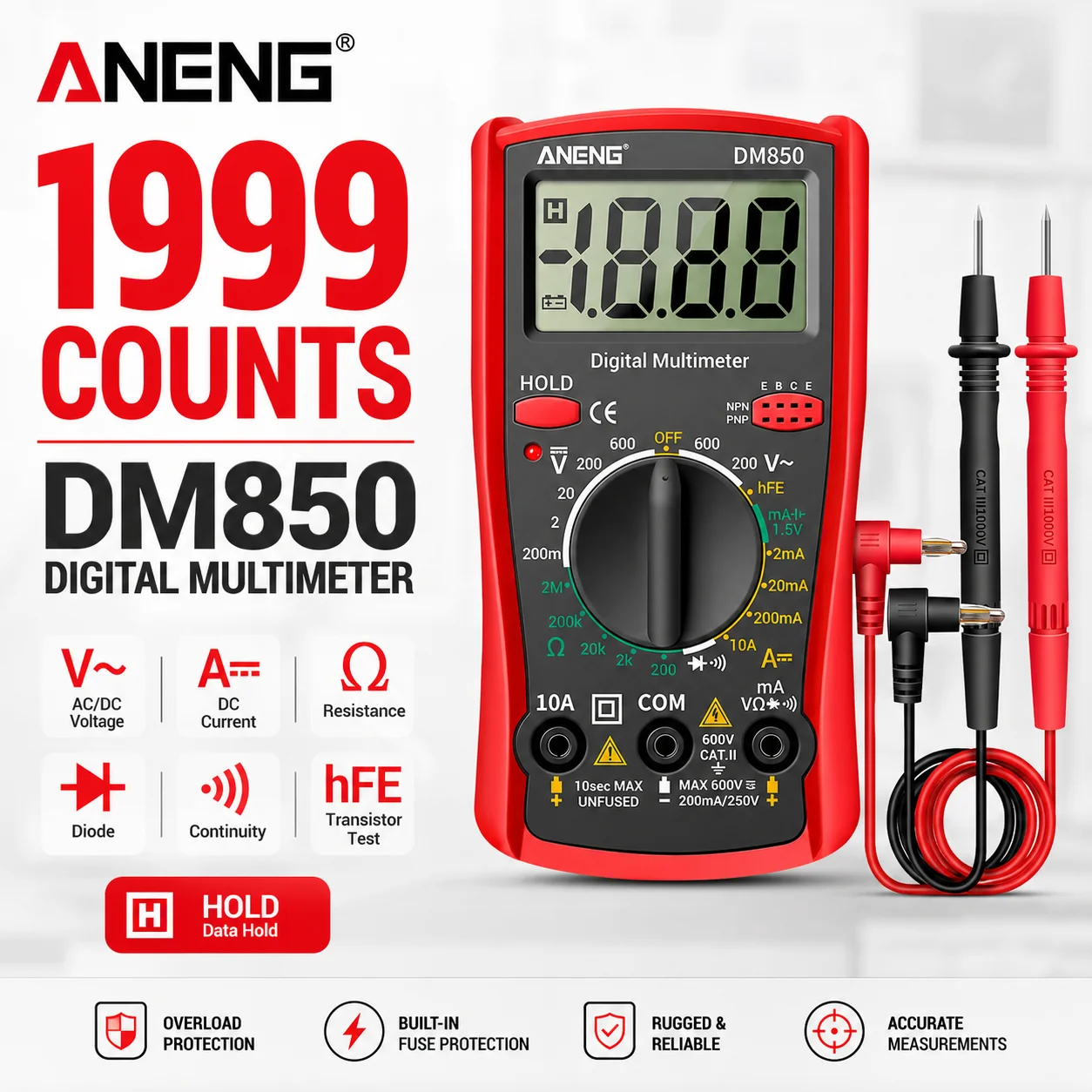 Digital Current ANENG DM850 Ammeter Detector Counts Auto  Aneng Multimeters Tool Multimeter Automatic