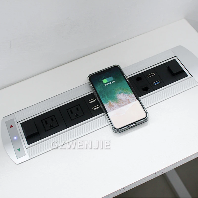 UK/USA Power Conference Table Power With Wireless Charging Flip Cover Brush Connectivity Box Desktop Power Data Socket Outlet