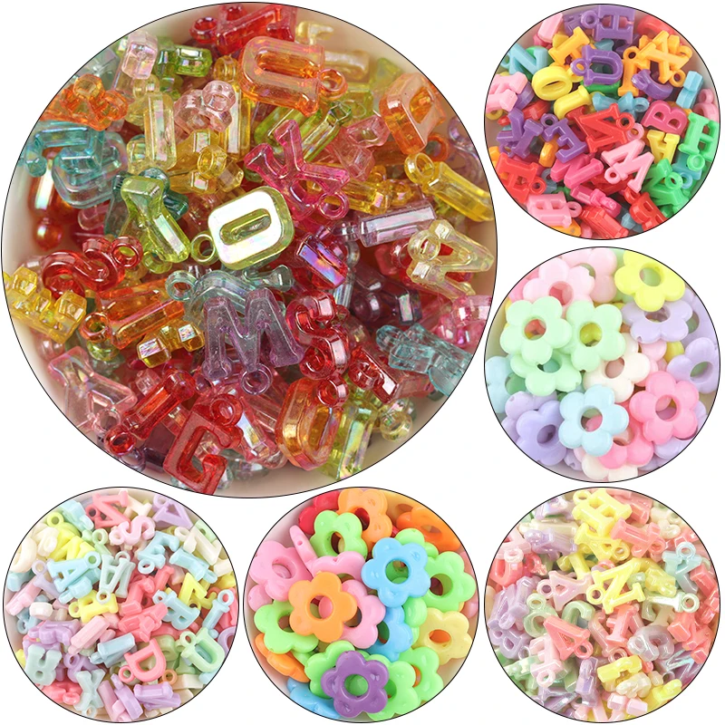 100Pcs Plastic Transparent Letter Beads Colored Clear Alphabet Loose Bead Hole 2mm Jewelry Charm Pendant Accessories Making