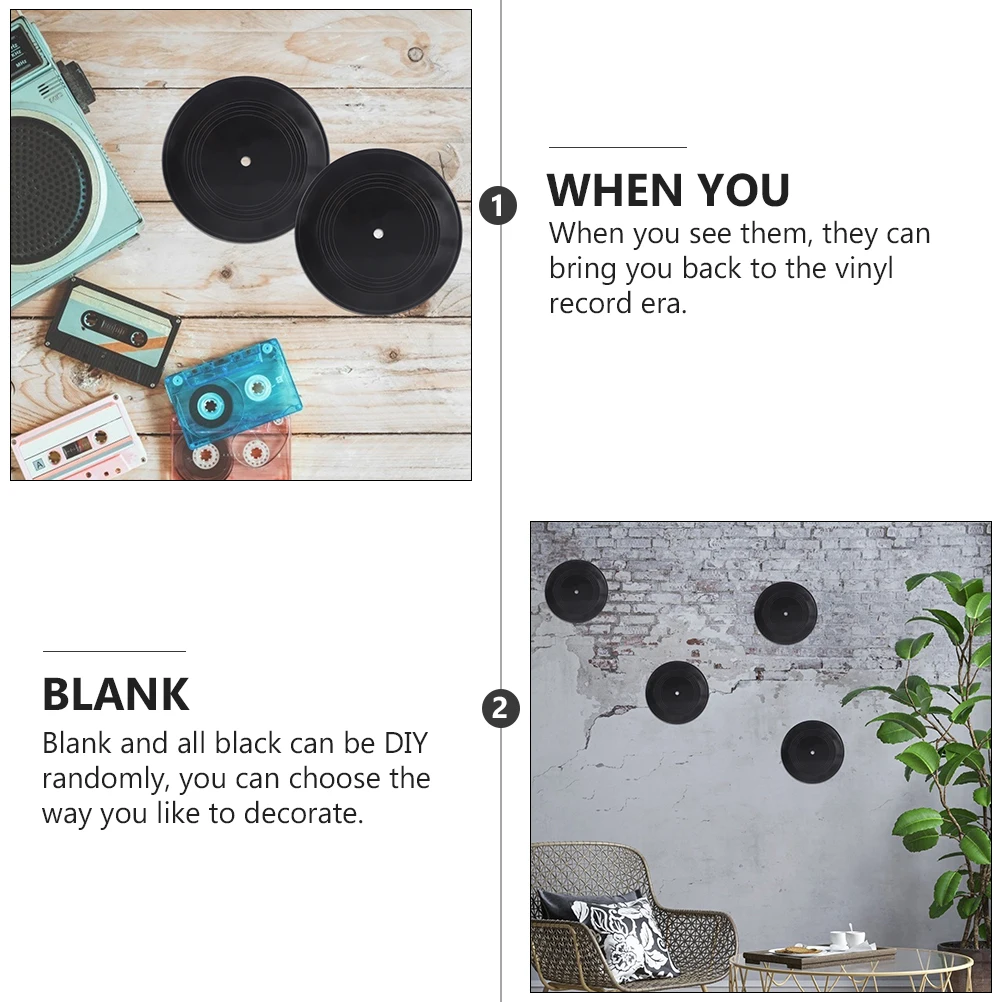 

3 pcs 7 Inch Black Decorative Vinyl Records Retro Wall Blank Discs Home Bar Cafe Adornments Household Decor