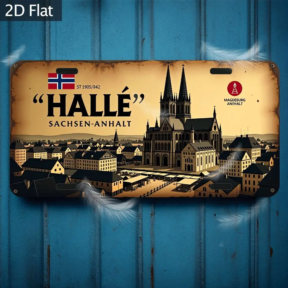 2D Flat, 2D Flat - 1pc Vintage Halle, Saxony-Anhalt Metal Wall Art - 12x6 Inch Decoration with a Worn Finish, Bar Scene and Chur