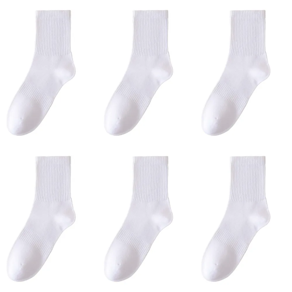 

6Pairs Simple Cotton Socks Wear-resistant Sweat-absorbing Solid Color Socks High Elasticity Breathable Medium Tube Socks