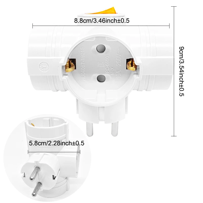 New European EU Plug Socket 1 to 3 Ways Splitter Plug Adapter Euro Russia Germany Korea Travel Power Adapter 4.8 Plug