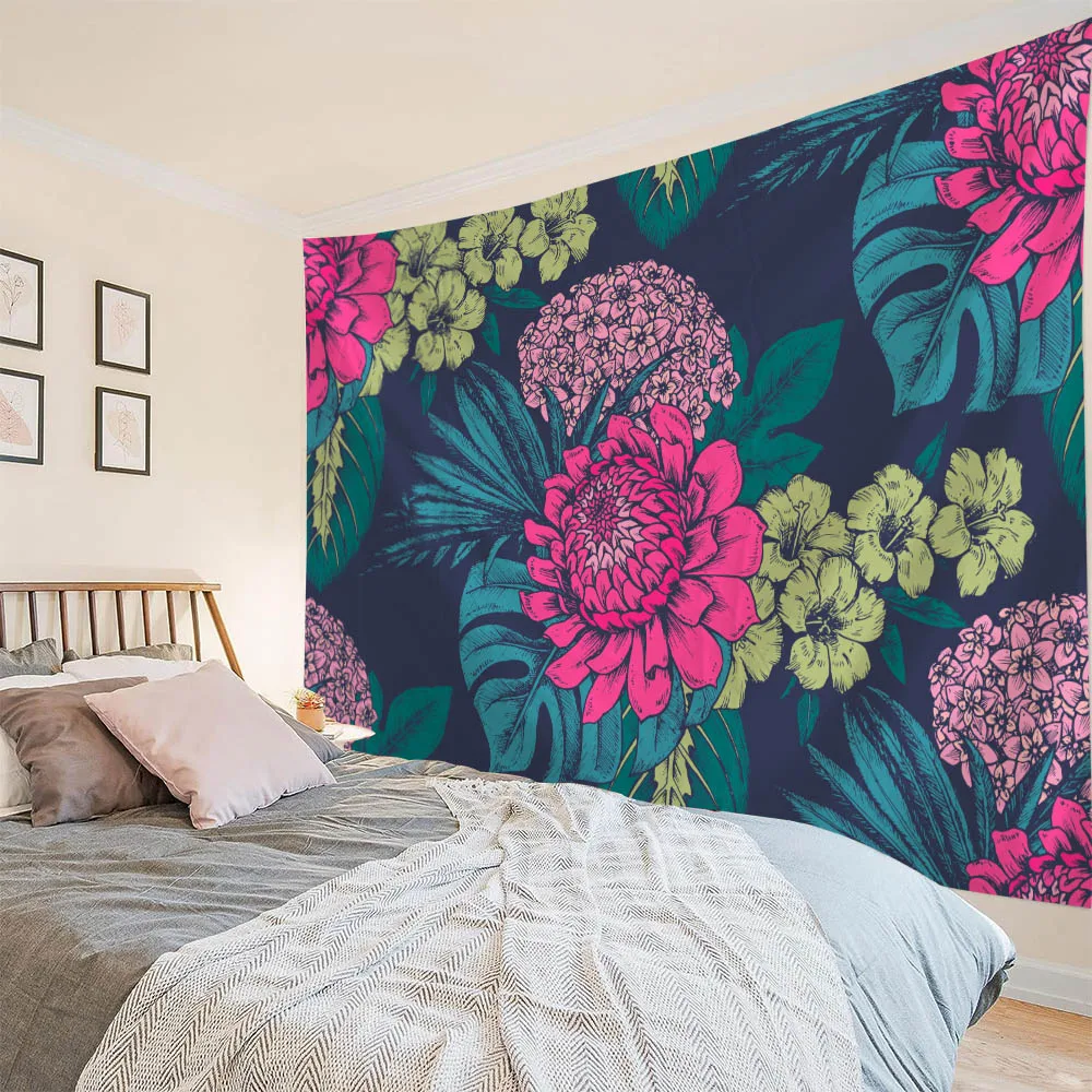 

Plant and flower tapestry wall hanging Bohemian retro hippie dormitory bedroom home wall decoration outdoor beach mat bed sheets