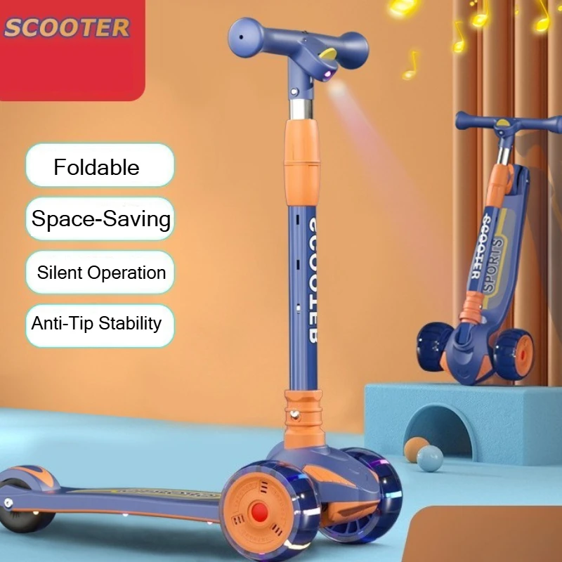 سكوتر للأطفال بعجلات مع جهاز عرض كرتوني LED خفيف وقابل للطي للتدريب على التوازن للأطفال في الهواء الطلق #1