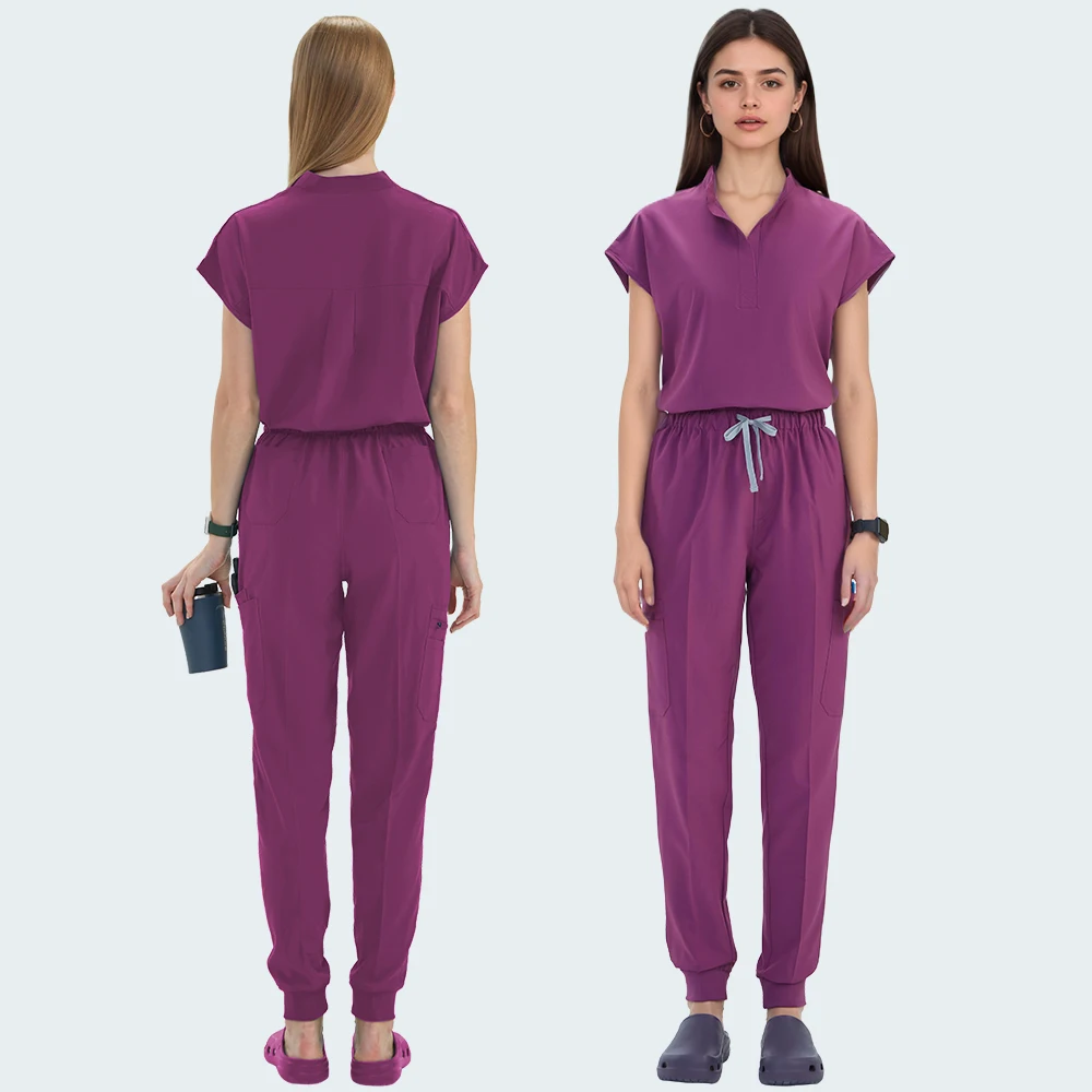 Mandarijn Kraag Verpleegkundige Chirurgische Scrub Sets Ziekenhuis Uniformen Stretch Jogger Broek Tuniek Top Tandheelkundige Verplegingspakken Stretch S180-02