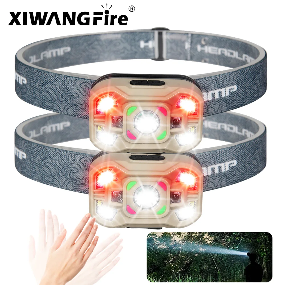 Led Strong Light Headlamp USB Rechageable Motion Sensor Headlight Portable Fishing Camping Outdoor Head Lamp Work Flashlight