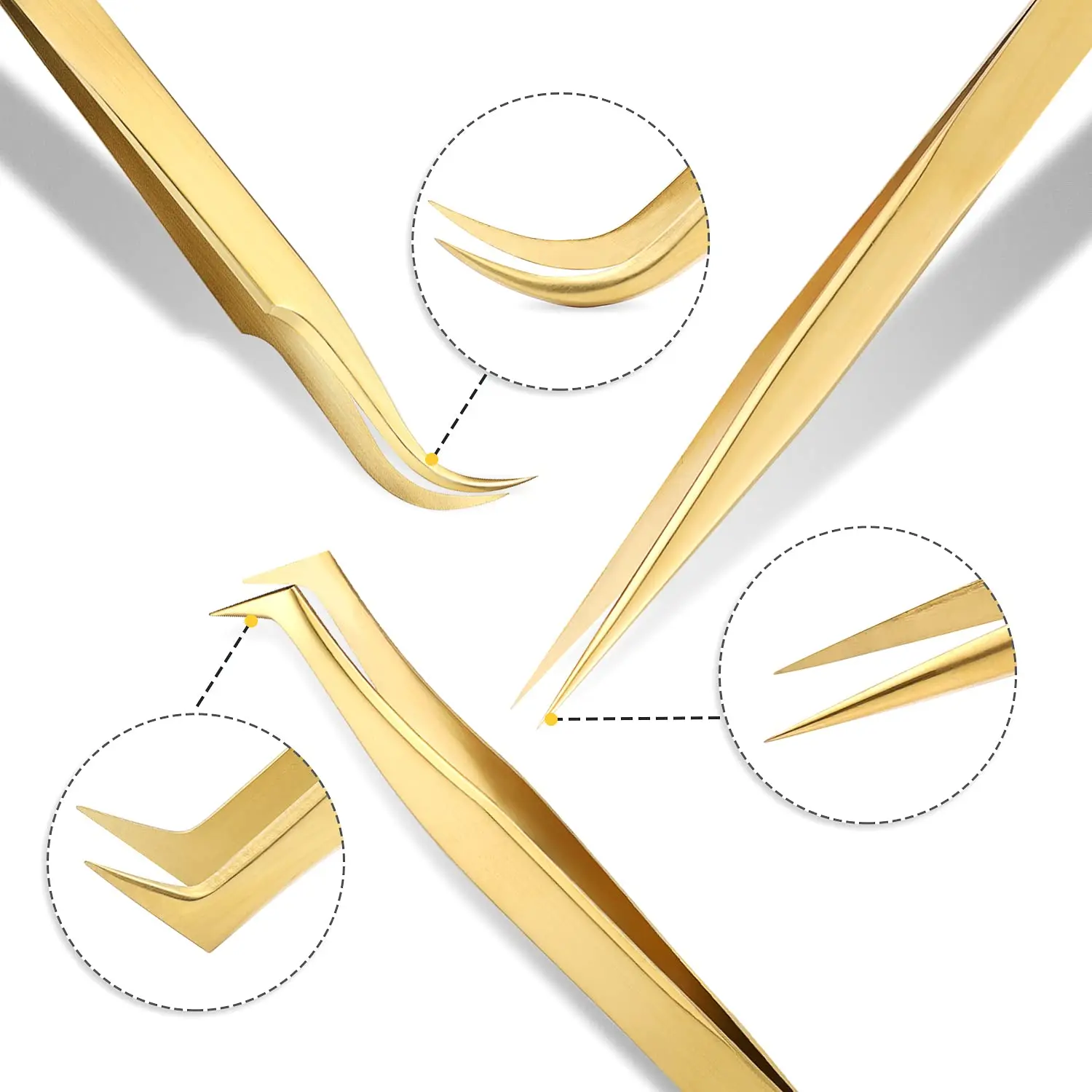 Juego de pinzas para pestañas de alta precisión: incluye 3 pinzas para pestañas de acero inoxidable para extensiones de pestañas clásicas individuales y de volumen