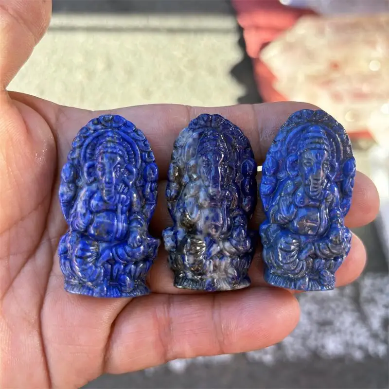 Natural Lapis Lazuli Ganesha Carving Crystal Carved Gemstones Ganesha Healing Reiki Home Decoration 1pcs