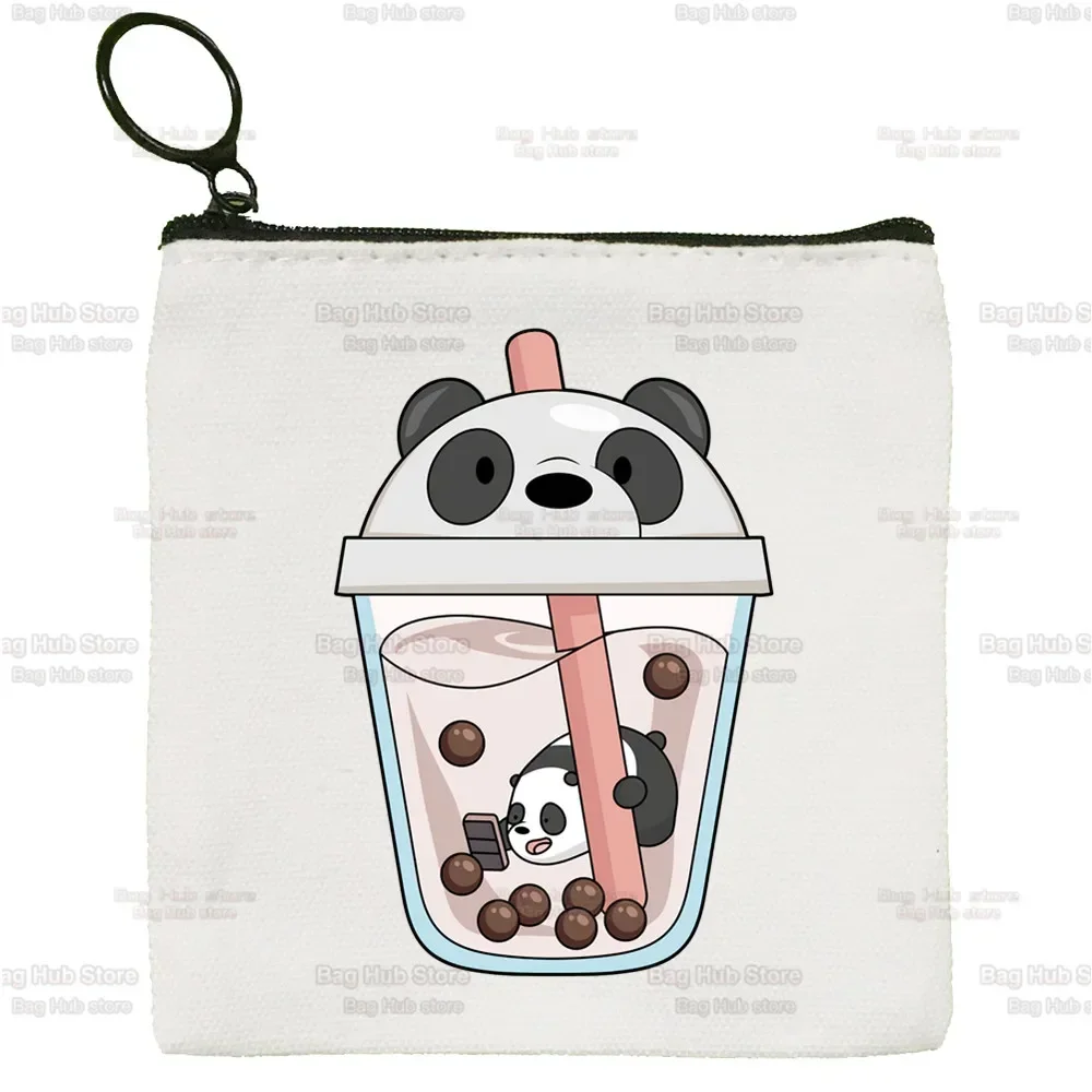 Monedero Simple de Animal Panda Girl para mujer, bolso de lona bonito para llaves, Mini bolso de mano pequeño