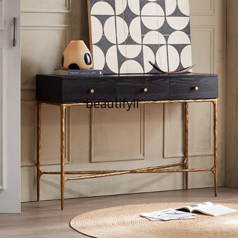 

Nordic modern retro old rattan handmade wrought iron door cabinet home table antique solid wood edge cabinet R