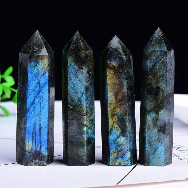 Natural Labradorite Healing Obelisk Crystal Wands Reiki Tower Point Decoration 80-90MM