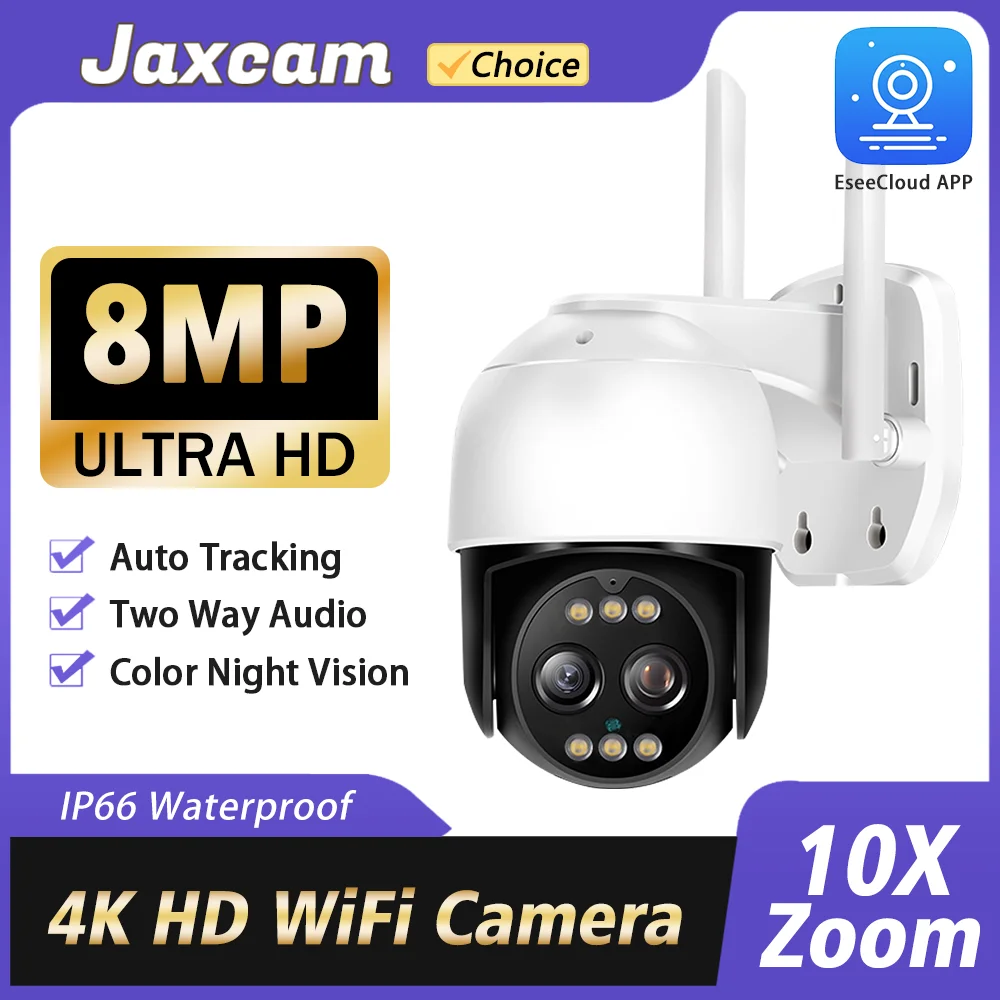 

8MP 4K PTZ Wifi IP Camera Cloud 10X Digital PTZ Zoom CCTV Security Camera Outdoor AI Human Detect Auto Tracking Wireless Camera