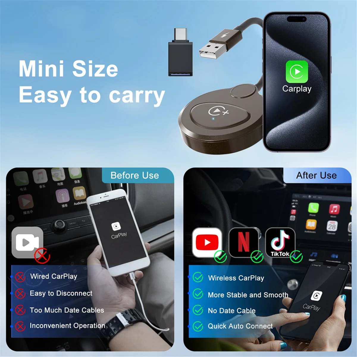 Wireless Carplay Adapter With Youtube Tiktok_N34R