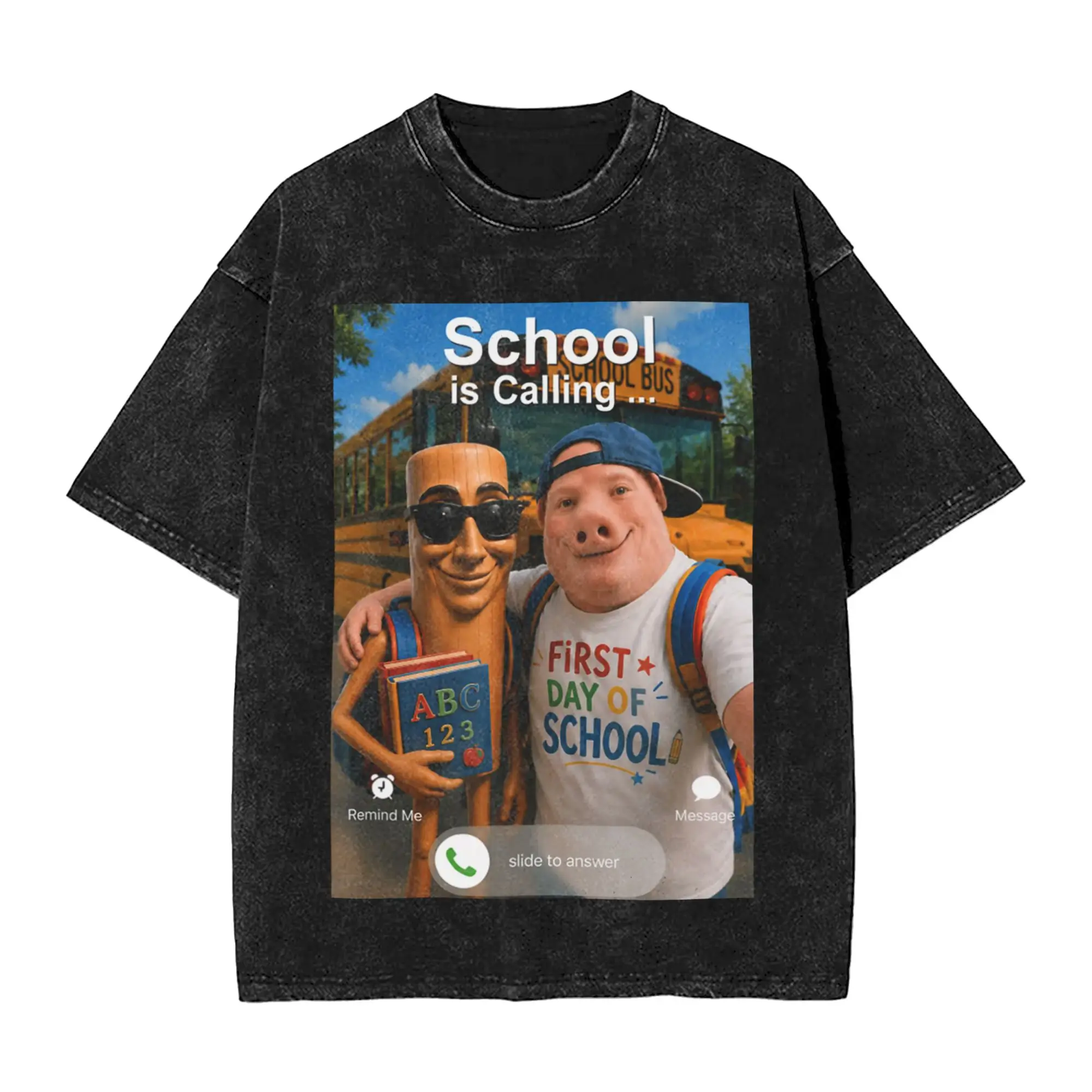 John Pork and Tung Tung Tung Sahur Back to School is Calling T Shirts Men Cotton T-Shirts O Neck Tee Shirt Short Sleeve Clothes